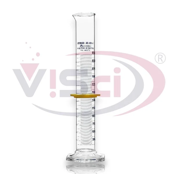 MEASURING CYLINDER WITH INTERCHANGEABLE GLASS STOPPER ACCURACY AS PER ISO 4788 Manufacturer & Supplier