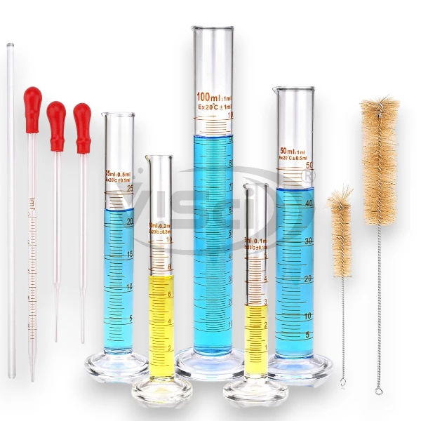 Graduated Measuring Cylinders Kit – Borosilicate Glass with Cleaning Brushes & Glass Droppers